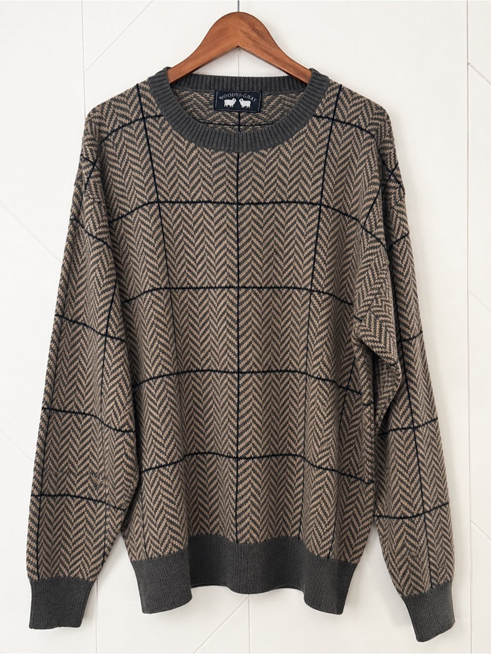 Woods & Gray Vintage Herringbone Windowpane Knit Sweater Mens XL